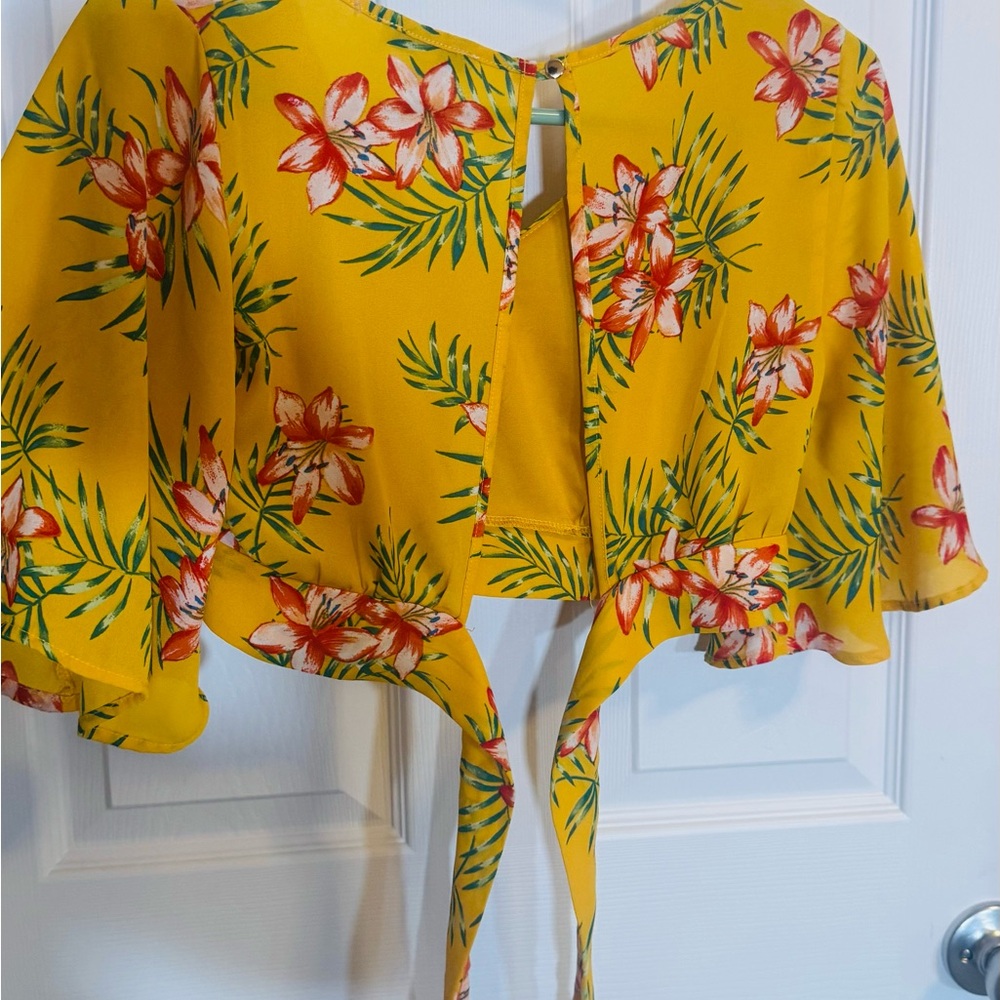 Floral Yellow Tie-Back Top